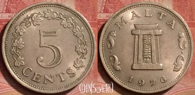 Мальта 5 центов 1976 года, KM# 10, 061l-009