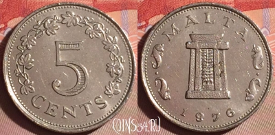 Мальта 5 центов 1976 года, KM# 10, 075j-078
