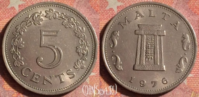 Мальта 5 центов 1976 года, KM# 10, 076i-024