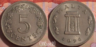 Мальта 5 центов 1976 года, KM# 10, 100c-033
