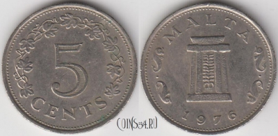 Мальта 5 центов 1976 года, KM 10, 125-102