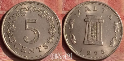 Мальта 5 центов 1976 года, KM# 10, 127m-124