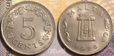 Мальта 5 центов 1976 года, KM# 10, 144-062