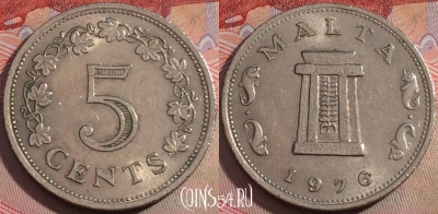 Мальта 5 центов 1976 года, KM# 10, 146b-027