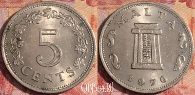 Мальта 5 центов 1976 года, KM# 10, 156a-140
