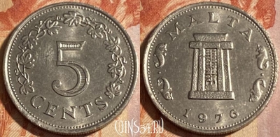 Мальта 5 центов 1976 года, KM# 10, 295r-137