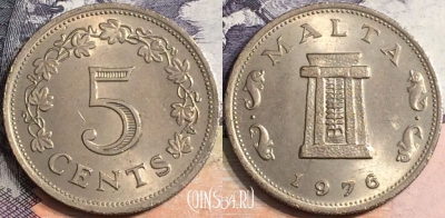 Мальта 5 центов 1976 года, KM# 10, a075-010