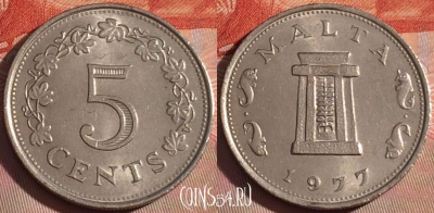 Мальта 5 центов 1977 года, KM# 10, 124b-028