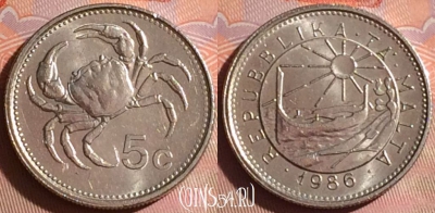 Мальта 5 центов 1986 года, KM# 77, 043i-027