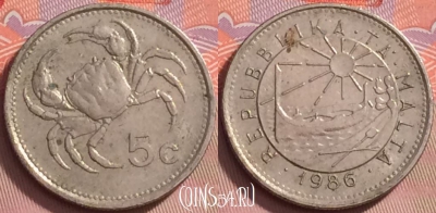 Мальта 5 центов 1986 года, KM# 77, 129j-080