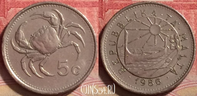 Мальта 5 центов 1986 года, KM# 77, 241j-077