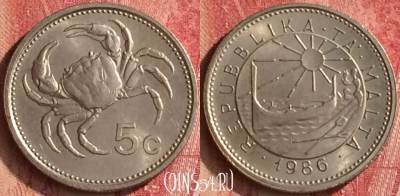 Мальта 5 центов 1986 года, KM# 77, 335n-019