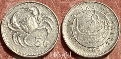Мальта 5 центов 1986 года, KM# 77, 392q-081