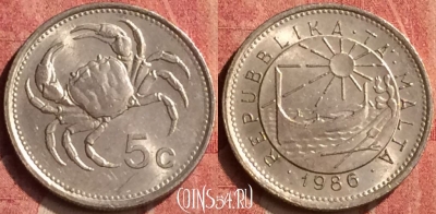 Мальта 5 центов 1986 года, KM# 77, 409-041