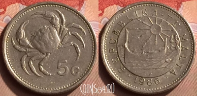 Мальта 5 центов 1986 года, KM# 77, 423-058