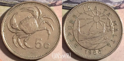 Мальта 5 центов 1986 года, KM# 77, a066-025