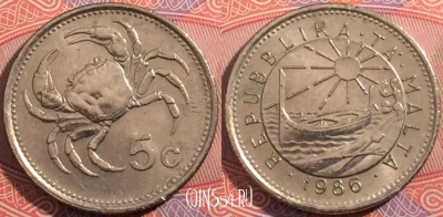 Мальта 5 центов 1986 года, KM# 77, a074-047