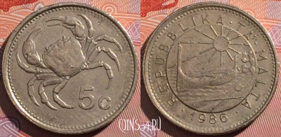Мальта 5 центов 1986 года, KM# 77, a142-092