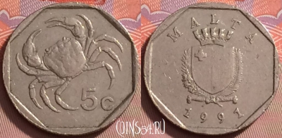 Мальта 5 центов 1991 года, KM# 95, 125j-079