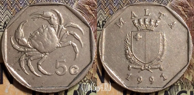 Мальта 5 центов 1991 года, KM# 95, 130-131