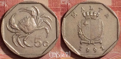 Мальта 5 центов 1991 года, KM# 95, 329k-048