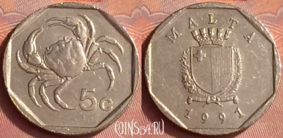 Мальта 5 центов 1991 года, KM# 95, 344l-004
