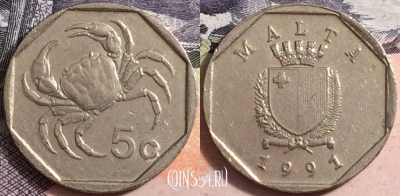 Мальта 5 центов 1991 года, KM# 95, a095-071