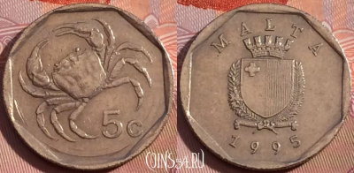 Мальта 5 центов 1995 года, KM# 95, 117b-029