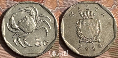 Мальта 5 центов 1995 года, KM# 95, 142s-101