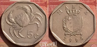 Мальта 5 центов 1995 года, KM# 95, 286k-053
