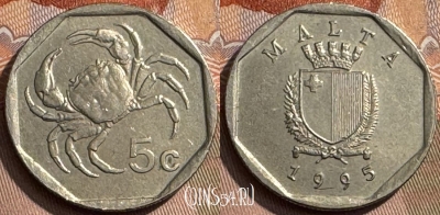 Мальта 5 центов 1995 года, KM# 95, 305s-127