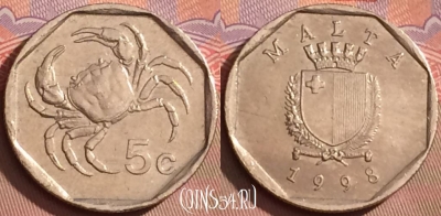 Мальта 5 центов 1998 года, KM# 95, 091l-050