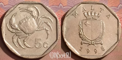 Мальта 5 центов 1998 года, KM# 95, 093l-076