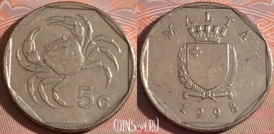 Мальта 5 центов 1998 года, KM# 95, 119b-137