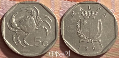Мальта 5 центов 1998 года, KM# 95, 214p-103