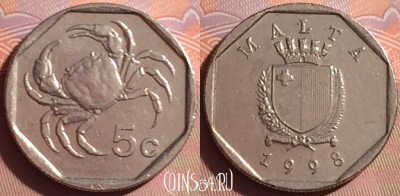 Мальта 5 центов 1998 года, KM# 95, 340i-055