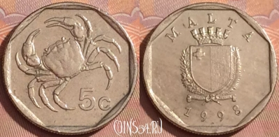 Мальта 5 центов 1998 года, KM# 95, 358k-008
