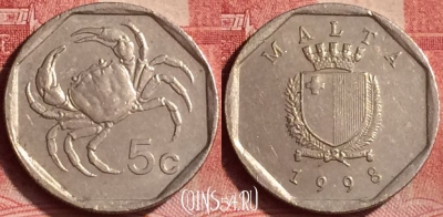 Мальта 5 центов 1998 года, KM# 95, 370l-038