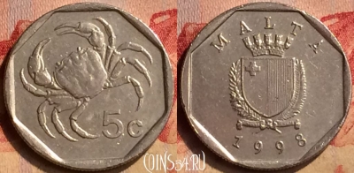 Мальта 5 центов 1998 года, KM# 95, 405-092