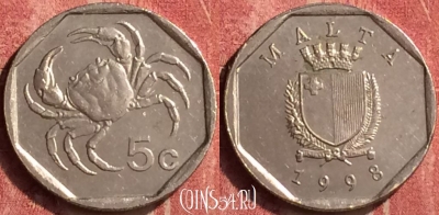 Мальта 5 центов 1998 года, KM# 95, 408-034