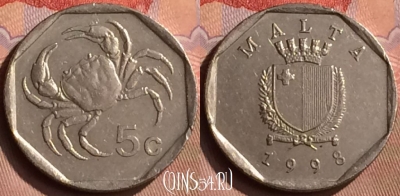 Мальта 5 центов 1998 года, KM# 95, 413-021