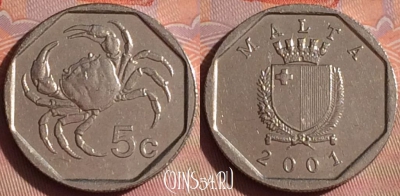 Мальта 5 центов 2001 года, KM# 95, 047i-019