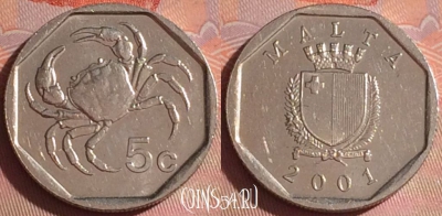 Мальта 5 центов 2001 года, KM# 95, 048i-189
