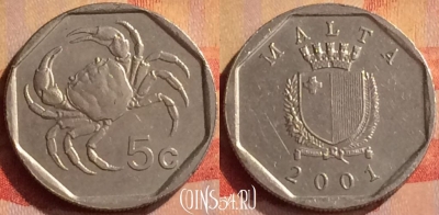 Мальта 5 центов 2001 года, KM# 95, 329n-073