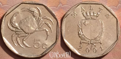 Мальта 5 центов 2001 года, KM# 95, 374k-012