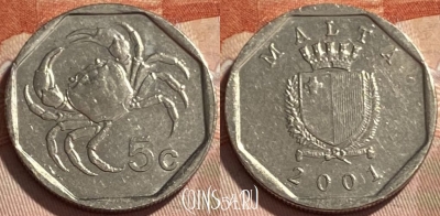Мальта 5 центов 2001 года, KM# 95, 496р-072 ♛