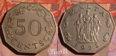 Мальта 50 центов 1972 года, KM# 12, 127b-005