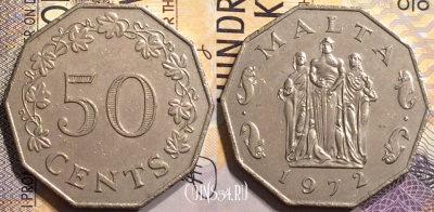 Мальта 50 центов 1972 года, KM# 12, 145-084