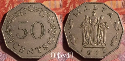 Мальта 50 центов 1972 года, KM# 12, 198f-118