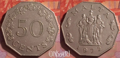 Мальта 50 центов 1972 года, KM# 12, 296j-097